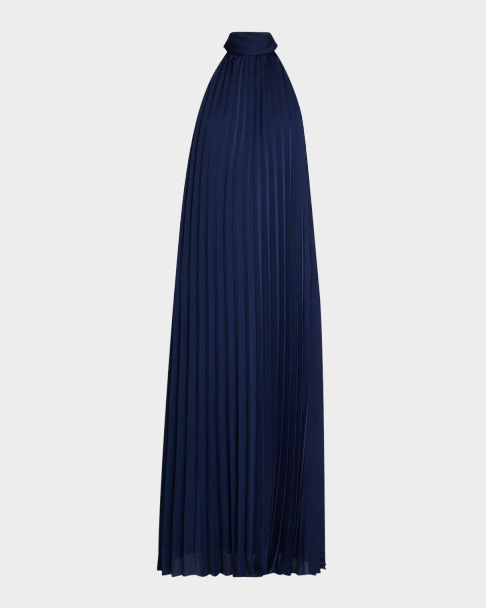 Beverly Pleated Trapeze Halter Gown